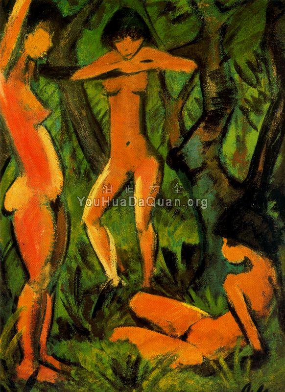 Three women in the forest - 奥托·米勒